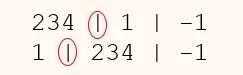 234 | 1 | -1
1 | 234 | -1